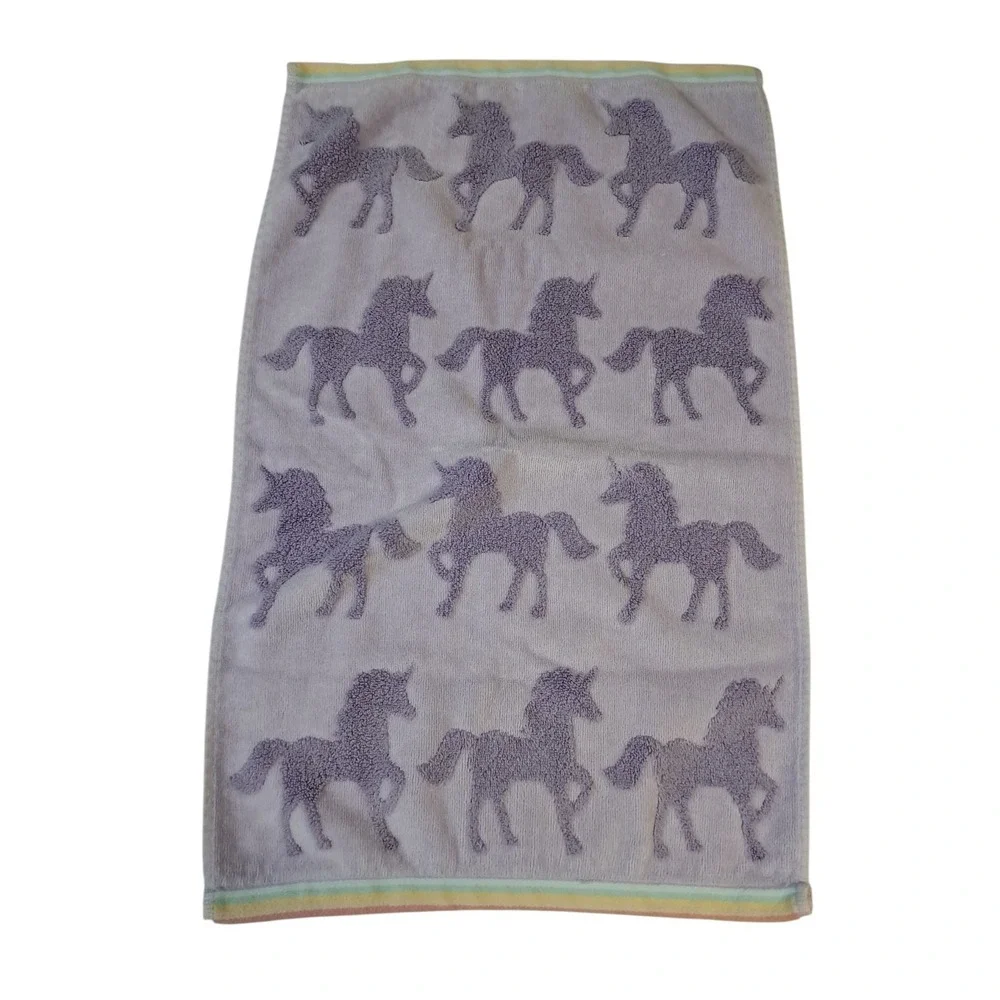 Caro Kids 2 Hand Towels‎ Purple  Whimsical Unicorn Jacquard Weave Terry Cloth